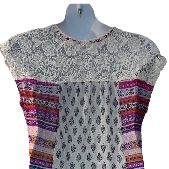 🩷Cato Stretch Mesh Lace Mixed Print Striped Boho Casual Sleeveless Summer Top - Picture 10 of 14